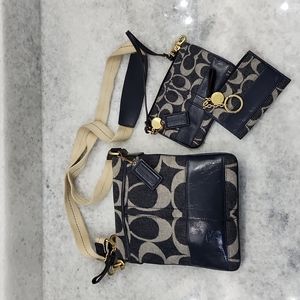 Coach Logo Denim Crossbody, Wristlet and Coin Purse.